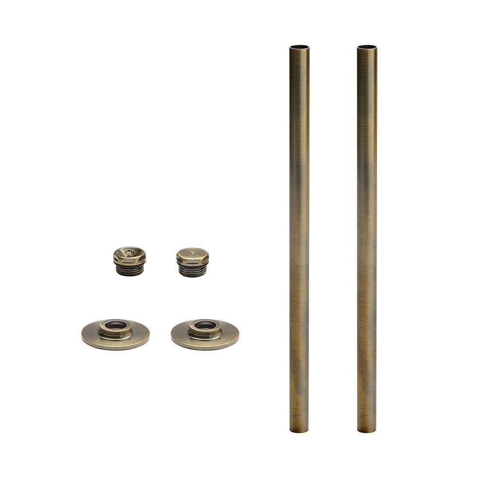 Milano Windsor - Traditional Brushed Brass Radiator Trim Kit - Pipe Connectors with Blanking and Bleed Plugs