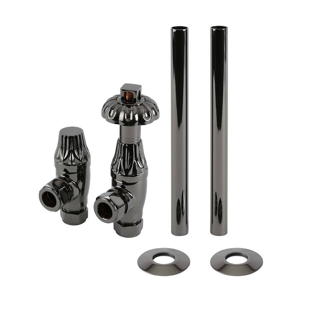 Milano Windsor - Antique Style Thermostatic Angled Radiator Valve and Pipe Set - Choice of Finish