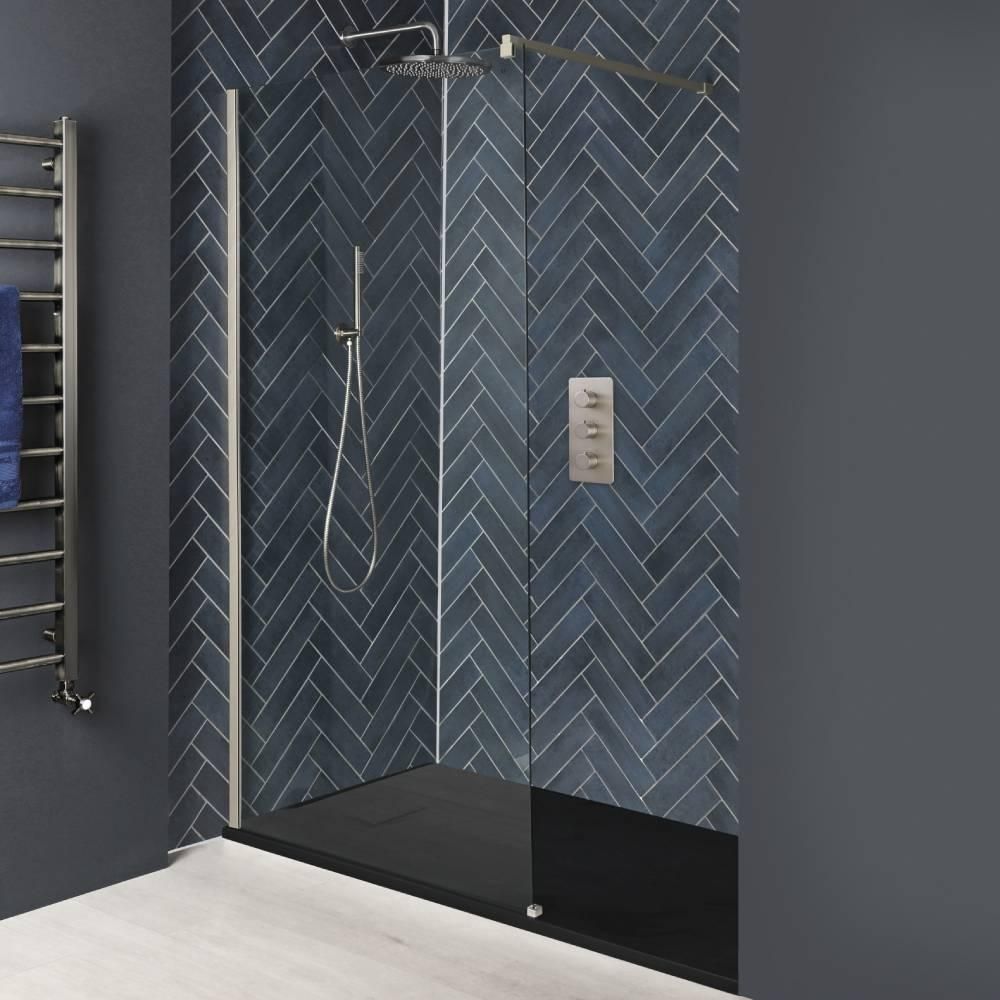 Milano Hunston - Brushed Nickel Walk-In Shower Enclosure with Slate Tray - Choice of Sizes