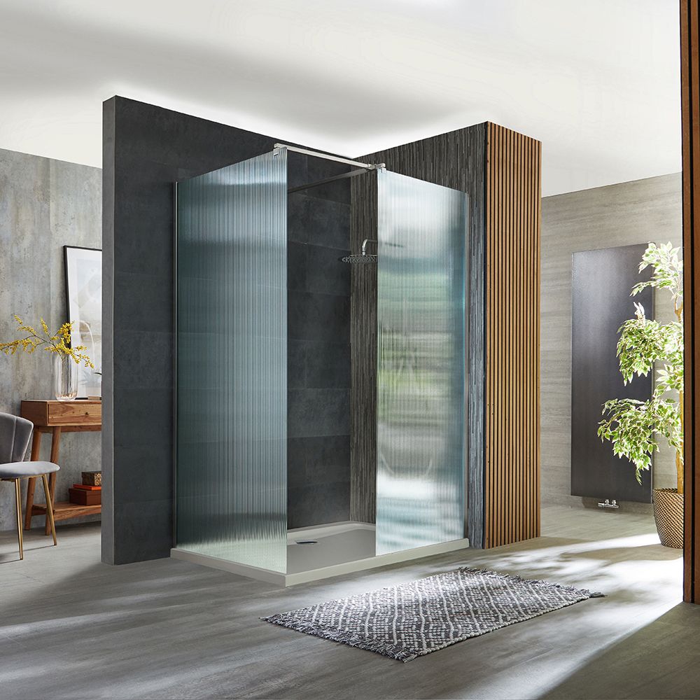 Milano Florence - Fluted Glass Chrome Corner Walk-In Shower Enclosure with Tray - Choice of Sizes