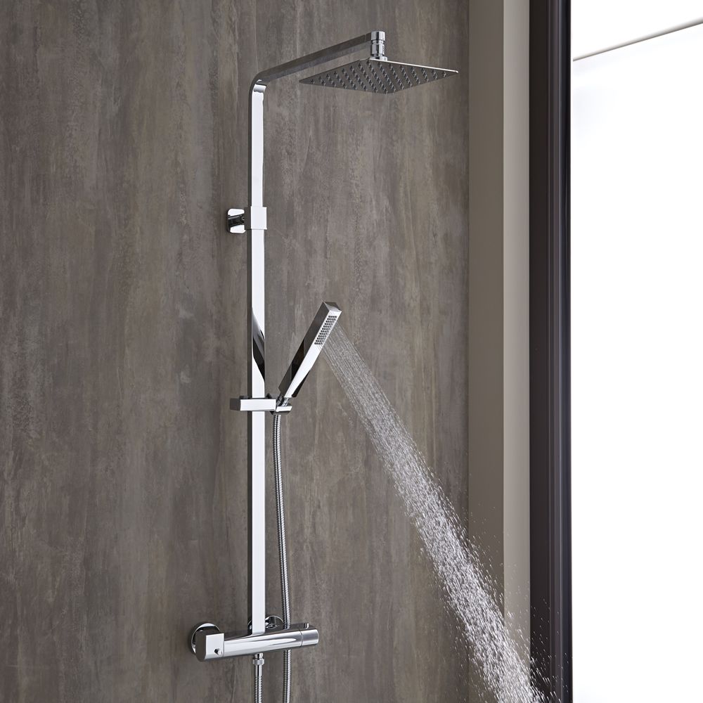 Milano Arvo - Modern Square Rigid Riser Shower Kit with Thermostatic Shower Controls Away From Shower Head