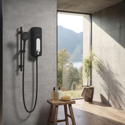 Aquas Well - 9.5kW Electric Shower with Riser Rail Kit - Choice of Finish