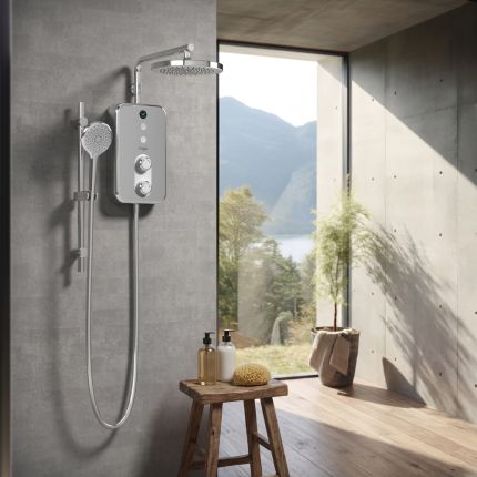 Aquas Nuva - 9.5kW Electric Shower with Head and Riser Rail Kit - Choice of Finish