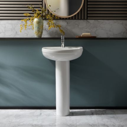 Milano Ballam - Modern 500mm Basin with Full Pedestal - (1 Tap-Hole)