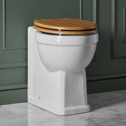 Milano Richmond - Traditional Comfort Height Back to Wall Toilet with Oak Seat - Choice of Finish