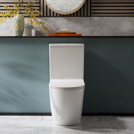 Milano Overton - Modern Close Coupled Toilet with Soft Close Seat and Black Flush Button