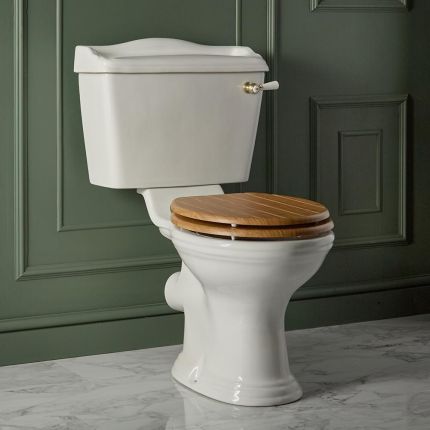 Milano Towneley - Traditional Close Coupled Toilet with Cistern and Wooden Seat - Choice of Flush Lever