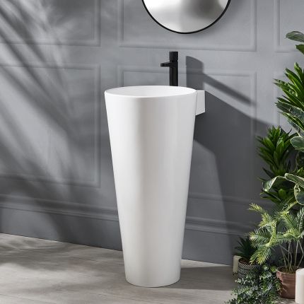 Milano Ballam - White Modern Basin with Full Pedestal - 398mm x 498mm (1 Tap-Hole)