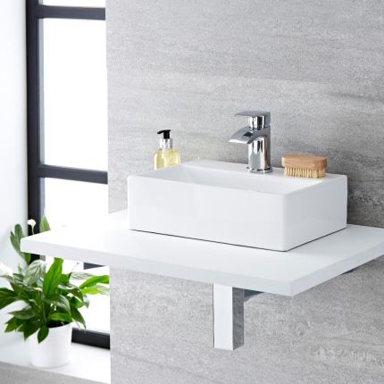 Milano Elswick - White Modern Rectangular Countertop Basin - 360mm x 250mm (1 Tap-Hole)