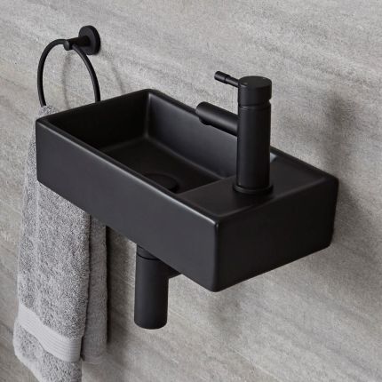 Milano Nero - Black Modern Rectangular Wall Hung Basin - 400mm x 220mm (1 Tap-Hole)