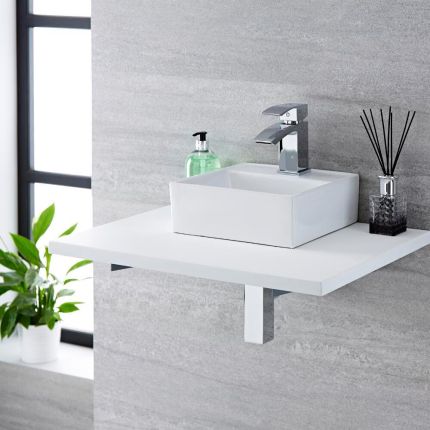 Milano Dalton - White Modern Square Countertop Basin - 280mm x 280mm (1 Tap-Hole)