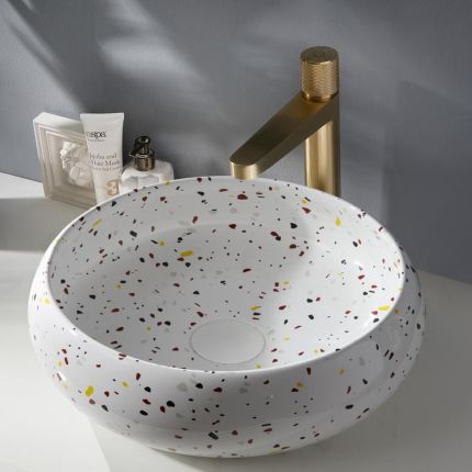 Milano Alden - Terrazzo Effect Round Countertop Basin - 360mm (No Tap Holes)
