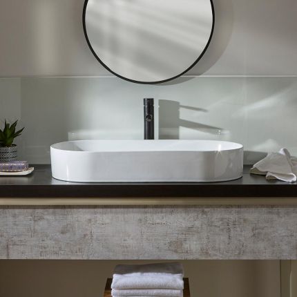 Milano Ealing - White Modern Oval Countertop Basin - 805mm x 390mm (No Tap-Holes)
