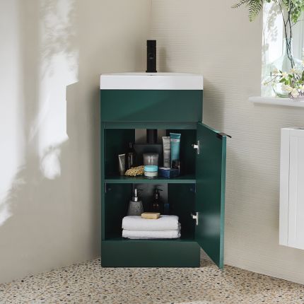 Milano Lurus - 450mm Modern Cloakroom Corner Vanity Unit with Basin - Choice of Handles