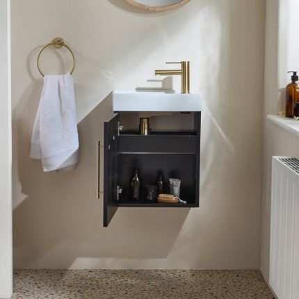 Milano Lurus - 400mm Compact Wall Hung Cloakroom Vanity Unit and Basin - Choice of Finish and Handles