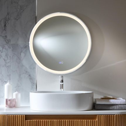 Milano Camila - Chrome Modern Round Anti-Fog LED Mirror - 600mm