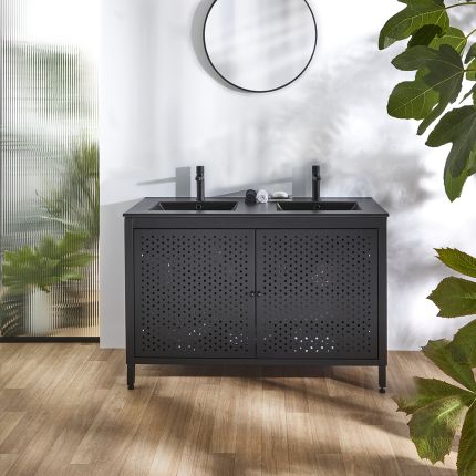 Milano Beswick - Black Metal 1210mm Vanity Unit with Elements Double Basin - Choice of Basin Finish
