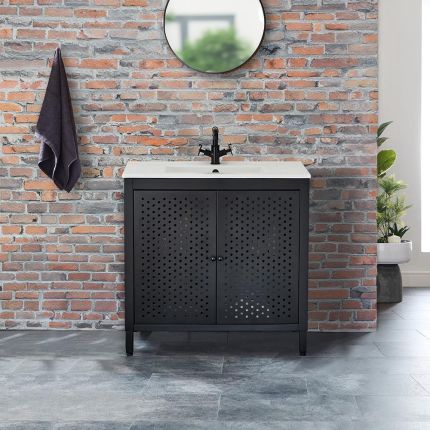 Milano Beswick - Black Metal Vanity Unit with Basin - Choice of Size