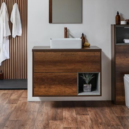 Milano Bexley - 1000mm Wall Hung Open Shelf Vanity Unit - Choice of Basin, Finish and LED Light