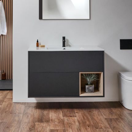 Milano Bexley - 1010mm Wall Hung Open Shelf Vanity Unit with Basin - Choice of Finish and LED Light
