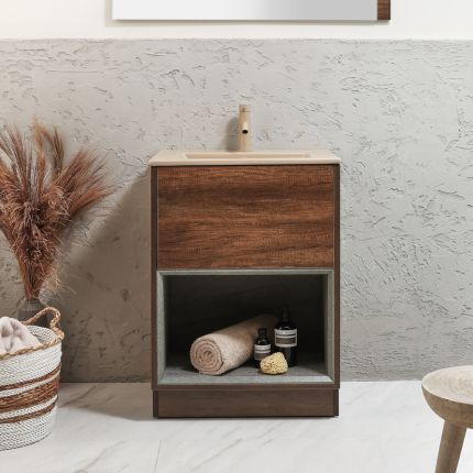 Milano Bexley - 612mm Open Shelf Vanity Unit with Elements Basin - Choice of Basin, Finish and LED Light