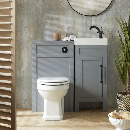 Milano Aston - Light Grey 400mm Traditional Vanity Unit with Basin and WC Unit with Richmond Back to Wall Toilet - Choice of Handles