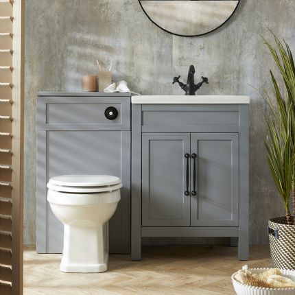 Milano Aston - Light Grey 600mm Traditional Vanity Unit with Basin and WC Unit with Richmond Back to Wall Toilet - Choice of Handles