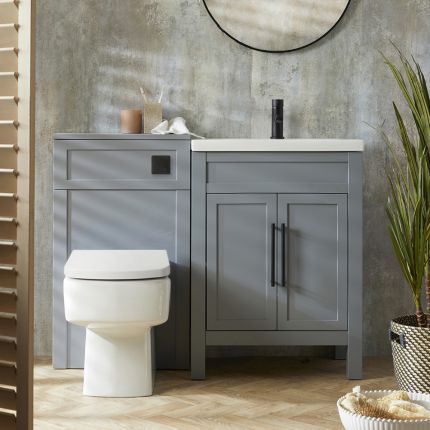 Milano Aston - Light Grey 600mm Traditional Vanity Unit with Basin and WC Unit with Elswick Back to Wall Toilet - Choice of Handles