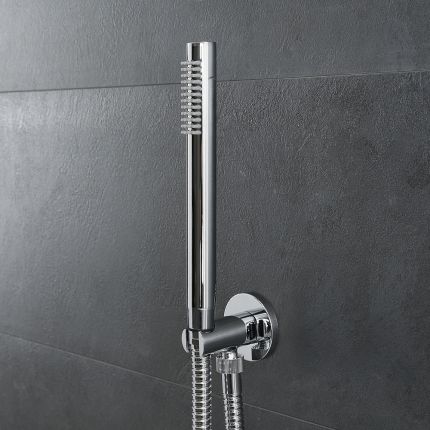 Milano Mirage - Modern Round Hand Shower with Wall Bracket and Integrated Outlet Elbow - Chrome