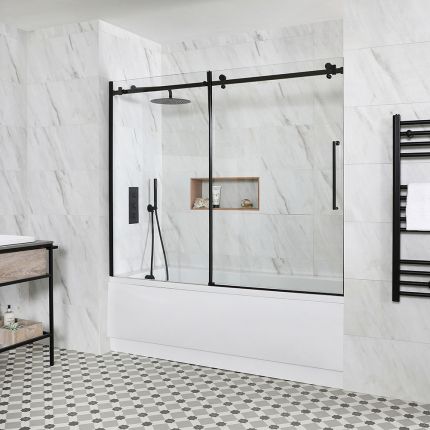Milano Nero - Black Frameless Sliding Bath Shower Screen