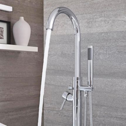 Milano Mirage - Modern Freestanding Bath Shower Mixer Tap with Hand Shower - Chrome