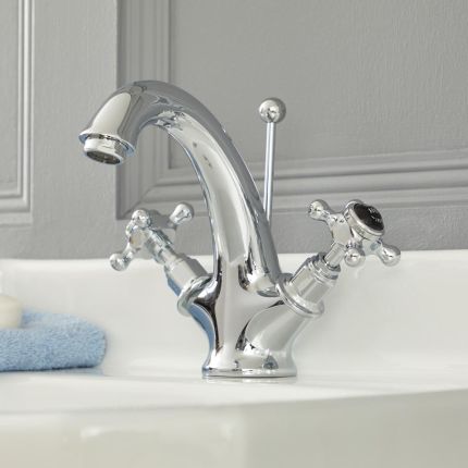 Milano Elizabeth - Traditional Crosshead Mono Basin Mixer Tap - Chrome and Black