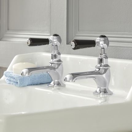Milano Elizabeth - Traditional Lever Basin Pillar Taps - Chrome and Black