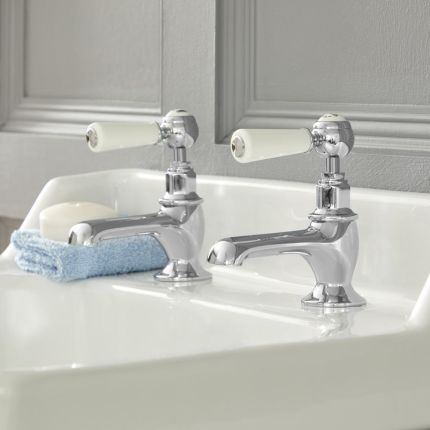 Milano Elizabeth - Traditional Lever Basin Pillar Taps - Chrome and White