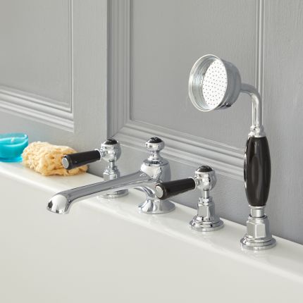Milano Elizabeth - Traditional 4 Tap-Hole Lever Bath Shower Mixer Tap - Chrome and Black