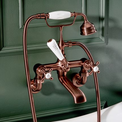 Milano Elizabeth - Traditional Wall Mounted Crosshead Bath Shower Mixer Tap - Brushed Copper