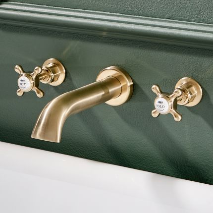 Milano Elizabeth - Traditional Wall Mounted 3 Tap-Hole Crosshead Bath Filler Tap - Brushed Brass