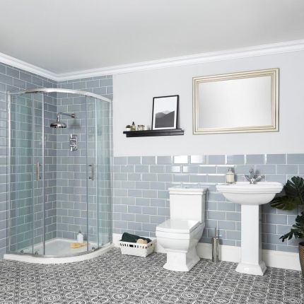 Milano Sandringham - Shower Suite with Quadrant Enclosure, Toilet and Pedestal Basin