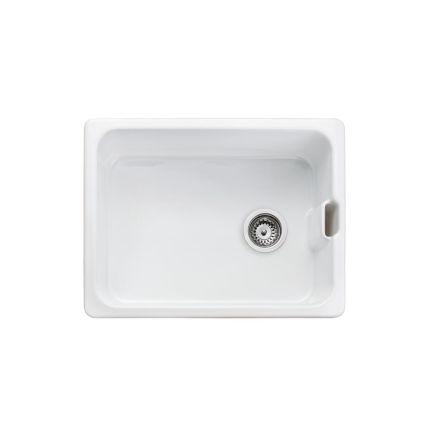 Rangemaster Farmhouse - Single Bowl Fireclay Ceramic Belfast Kitchen Sink with 90mm Waste  - 595mm x 455mm