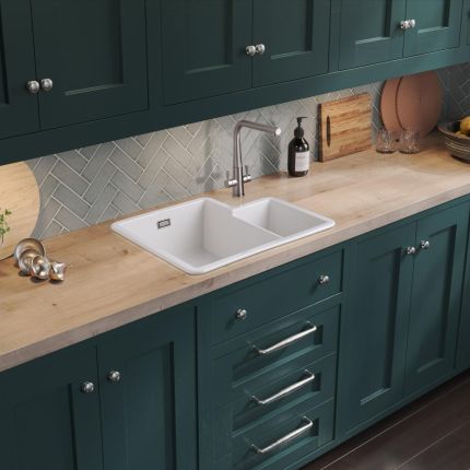 Rangemaster Rustique - 1.5 Bowl Fireclay Ceramic Kitchen Sink - 600mm x 522mm