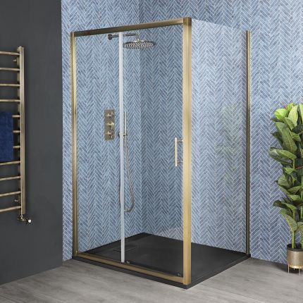 Milano Monet - Antique Brass Corner Sliding Door Shower Enclosure with Slate Tray - Choice of Sizes