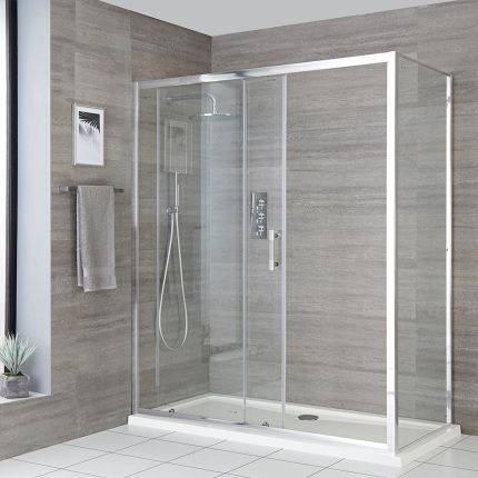 Milano Portland - Corner Sliding Door Shower Enclosure with Tray - Choice of Sizes