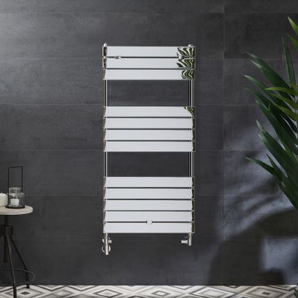 Milano Lustro - Dual Fuel Designer Chrome Flat Panel Heated Towel Rail - Choice of Size and Cable Cover