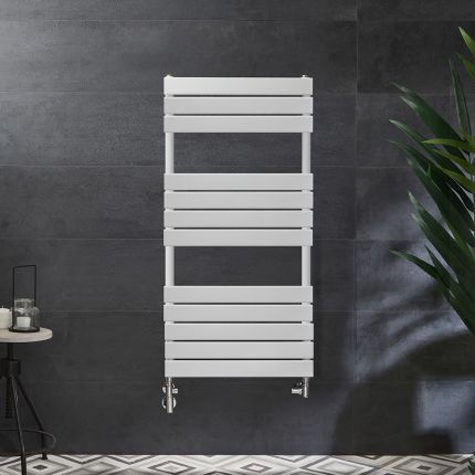 Milano Lustro - Dual Fuel Designer White Flat Panel Heated Towel Rail - Choice of Size and Cable Cover