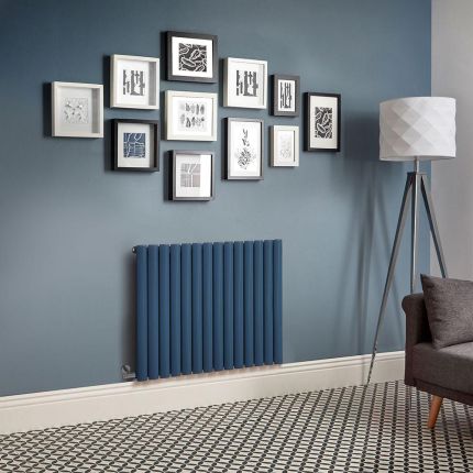 Milano Aruba - Electric Deep Sea Blue Horizontal Designer Radiator - 635mm Tall - Choice of Size, Thermostat and Cable Cover