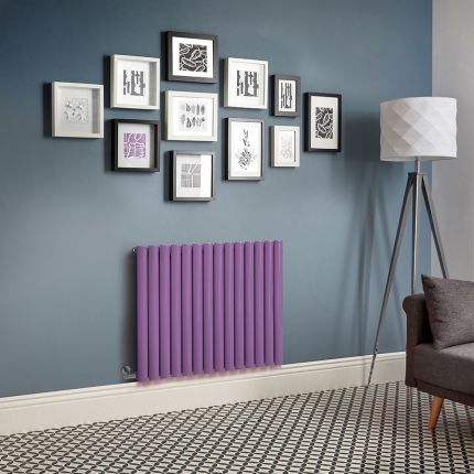 Milano Aruba - Electric Lush Purple Horizontal Designer Radiator - 635mm Tall - Choice of Size, Thermostat and Cable Cover