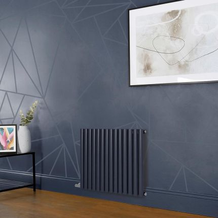 Milano Aruba - Electric Regal Blue Horizontal Designer Radiator - 635mm Tall - Choice of Size, Thermostat and Cable Cover