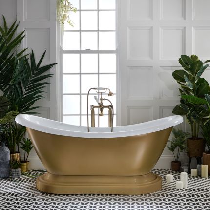 Milano Towneley - Traditional Double Ended Freestanding Bath with Base - 1750mm x 730mm - Choice of Metallic Colours