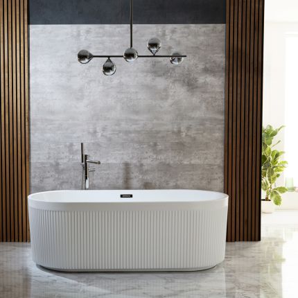 Milano Florence - Modern Double-Ended Fluted Rimmed Freestanding Bath - 1700mm x 800mm - Choice of Overflow finish