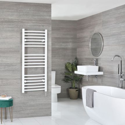 Milano Ive - Electric White Curved Heated Towel Rail - Choice of Size and Heating Element